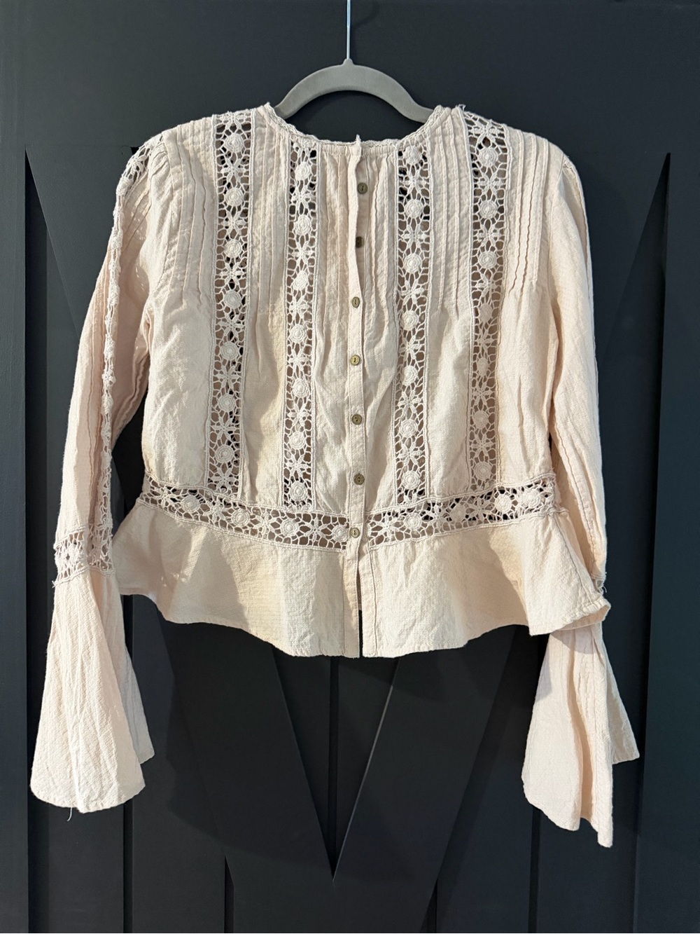 Free People Ivory Lace-Trim Button Down Blouse